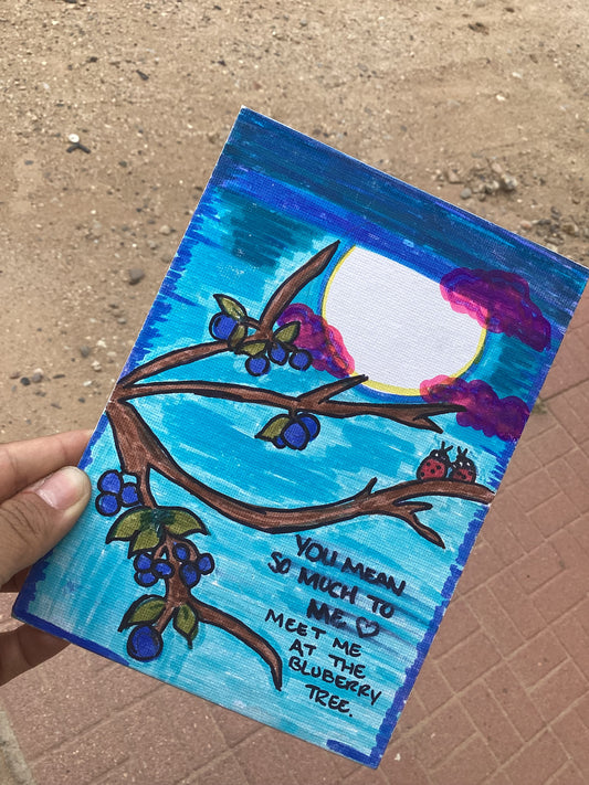 Meet Me At The Blueberry Tree- Marker on Canvas (mini)